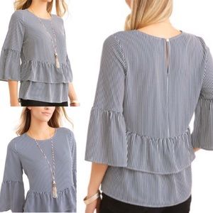 Time and Tru Pinstripe Ruffle Peplum Top Size XXL